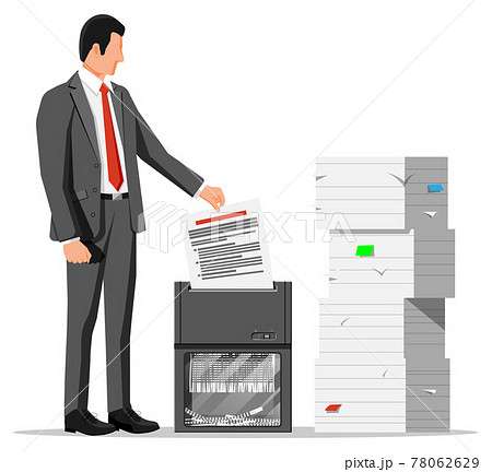 Man Office Worker Shredding Documents. 78062629