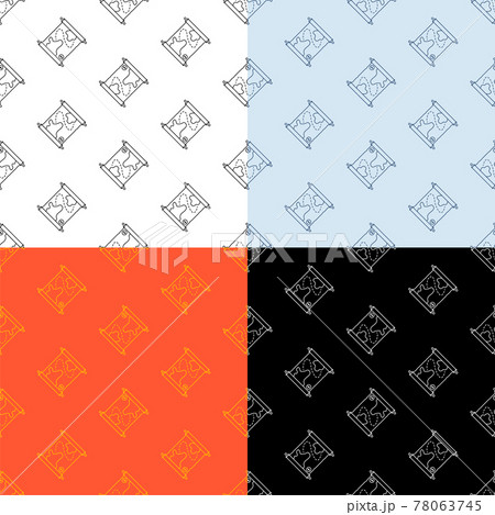 set of seamless patterns with old map icon. Medieval letters and pirate treasure maps. Ornament for decoration and printing on fabric. Design element. Vector 78063745