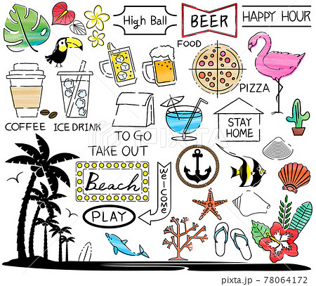 南国カットイラストセット素材　色付き 78064172