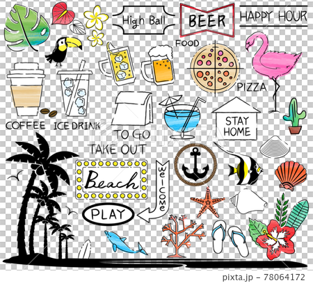 南国カットイラストセット素材　色付き 78064172