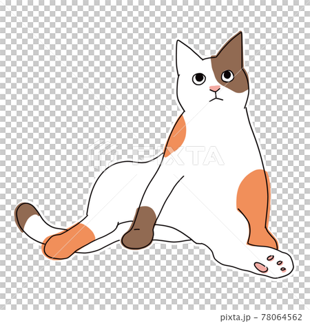 猫の全身イラスト おじさん座りしている可愛い三毛猫のイラスト素材 