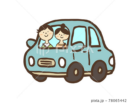 かわいいドライブしている人物／手描きイラスト素材 78065442