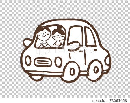 かわいいドライブ 車 人物 Car Drive ブラウン色 手書きイラスト素材のイラスト素材