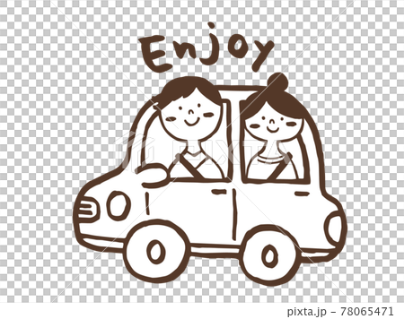 かわいいドライブ 車 人物 Car Drive ブラウン色 手書きイラスト素材のイラスト素材