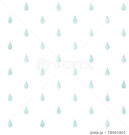 かわいい手書きのしずくの背景素材 雨の日 梅雨のイメージに使える水色の雫のシームレスパターン 白背景のイラスト素材
