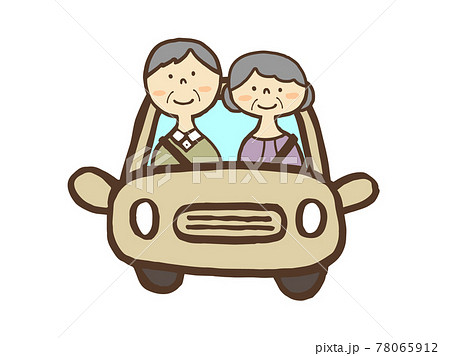 かわいい高齢者　ドライブ　車　人物　Car　Drive／手書きイラスト素材 78065912