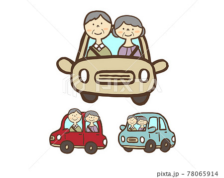 かわいい高齢者　ドライブ　車　人物　Car　Drive／手書きイラスト素材 78065914