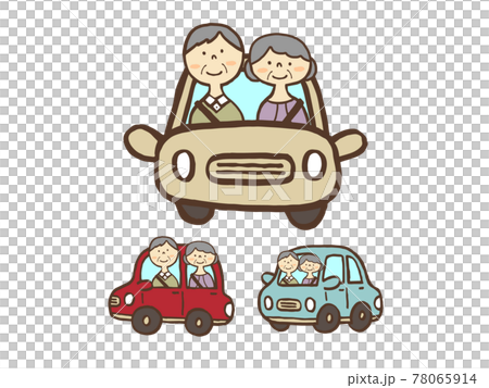 かわいい高齢者　ドライブ　車　人物　Car　Drive／手書きイラスト素材 78065914