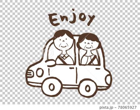 Cute elderly drive car person Car Drive (brown color) / handwritten illustration material 78065927