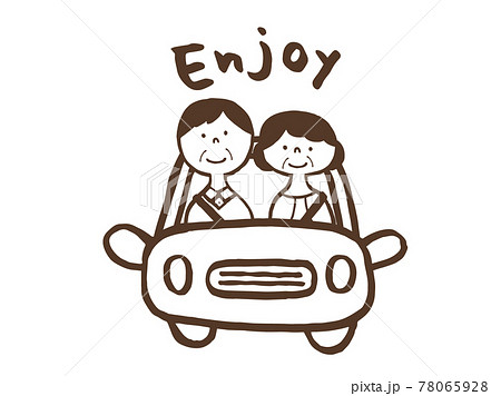 かわいい高齢者　ドライブ　車　人物　Car　Drive（ブラウン色）／手書きイラスト素材 78065928
