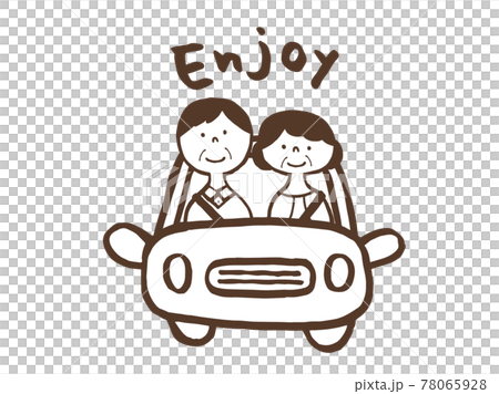 かわいい高齢者　ドライブ　車　人物　Car　Drive（ブラウン色）／手書きイラスト素材 78065928