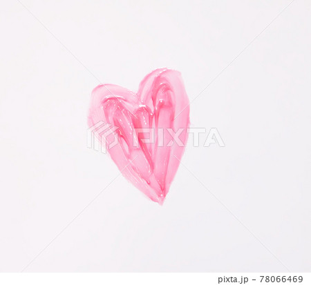 Hand drawn shape of the heart. Sample of pink lip gloss on a white background. 78066469