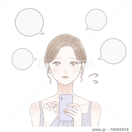 スマホに口コミを投稿する女性 78066958