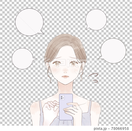スマホに口コミを投稿する女性 78066958