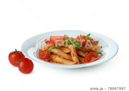 Plate with pasta with tomato sauce isolated on white background Plate with pasta with tomato sauce isolated on white background 78067997