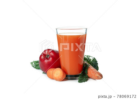 Glass of juice and ingredients isolated on white background Glass of juice and ingredients isolated on white background 78069172