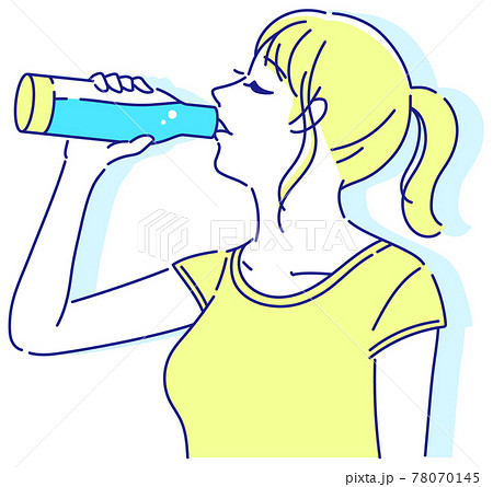 マイボトルから水を飲む女性のイラスト素材