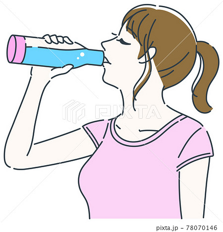 マイボトルから水を飲む女性のイラスト素材