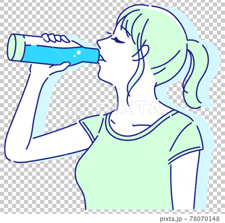マイボトルから水を飲む女性のイラスト素材