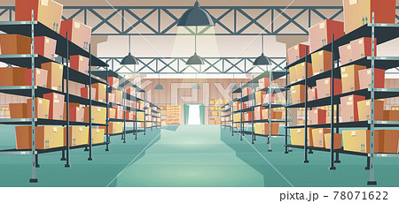 Warehouse interior with cardboard boxes on racks 78071622