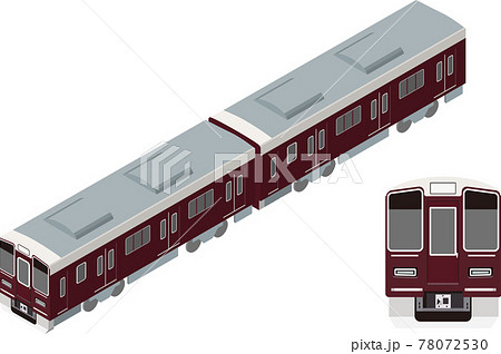阪神の茶色い電車のアイソメトリックスタイルのイラストのイラスト素材