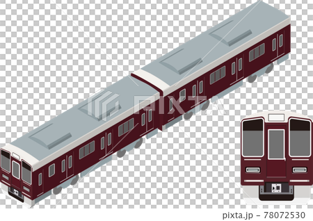 阪神の茶色い電車のアイソメトリックスタイルのイラスト 78072530