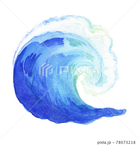 水彩画 激しく水しぶきをあげる大波の手描きイラストのイラスト素材