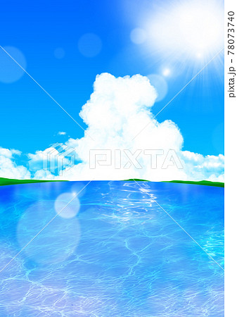 夏の海と入道雲のイラストのイラスト素材