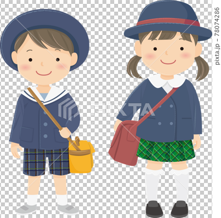 制服を着た園児のイラストのイラスト素材