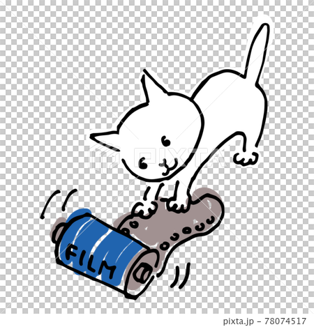 カメラのフィルムでじゃれる猫のイラスト素材