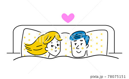 一緒にベット寝るカップルのイラスト素材 一緒にベット寝るカップルのイラスト素材 78075151
