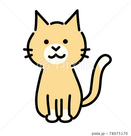 お座りするベージュの猫のシンプルイラストのイラスト素材
