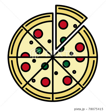 ピザレストランのロゴ風イラスト カットされたホールピザのイラスト素材