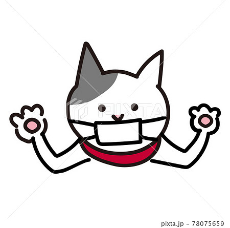 マスクをつけて両手を見せている猫 78075659