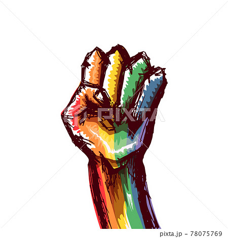 Rised LGBT fist colored in lgbt flag isolated on white background. lgbt month or day poster design template. Fight for your LGBT rights concept vector illustration Rised LGBT fist colored in lgbt flag isolated on white background. lgbt month or day poster design template. Fight for your LGBT rights concept vector illustration 78075769