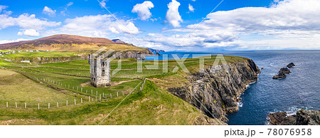 Aerial view of the Napoleonic Signal Tower in Malin Beg - County Donegal, Ireland 78076958