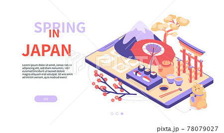 Spring in Japan - modern colorful isometric web banner 78079027