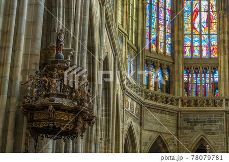 Prague dome caste saint vitus church mucha glass window 78079781