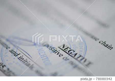 Negative covid test result on official document 78080342