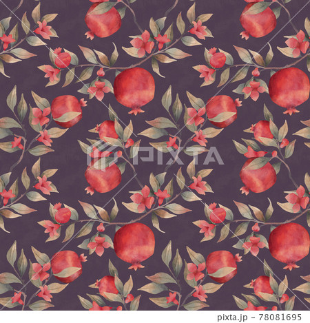 Watercolor pomegranate seamless pattern on violet background 78081695
