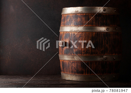 Old wooden barrel for wine or whiskey aging 78081947