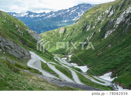 Serpentines of historic tremola at Gotthard pass, Switzerland Serpentines of historic tremola at Gotthard pass, Switzerland 78082056
