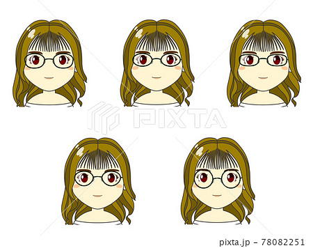 めがね女子ギャル系01 正面セットのイラスト素材