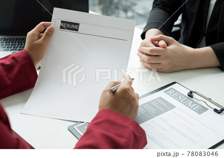 Business people hold a resume and talk to job applicants for job interviews about careers and Their personal history in the company. Recruitment concepts 78083046