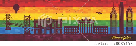 Philadelphia on LGBT flag background 78085157