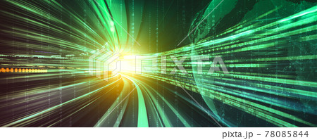 Digital data flow on road with motion blur to create vision of fast speed transfer 78085844