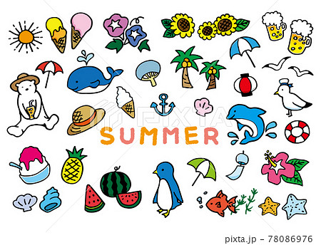 手描き 夏のイラスト素材セットのイラスト素材 [78086976] - PIXTA
