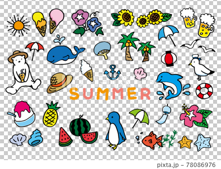 手描き 夏のイラスト素材セットのイラスト素材 [78086976] - PIXTA