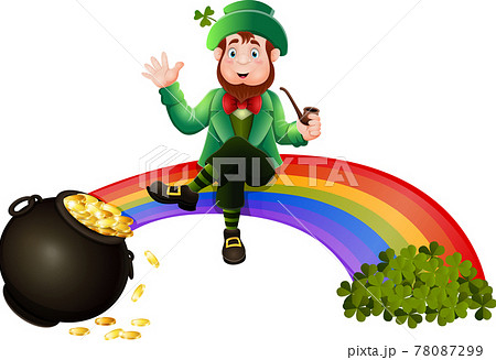 Cartoon leprechaun sitting on the rainbow 78087299