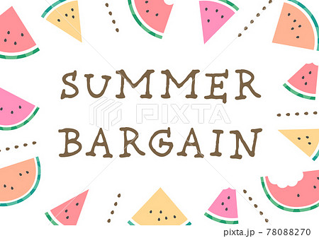 ナチュラルでかわいい集中線のように並んだスイカのイラストと文字 Summer Bargain のイラスト素材